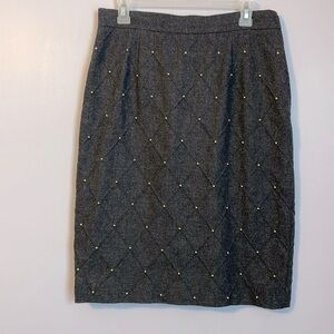 Les Copains Wool Cashmere Gold Stud Gray Pencil Skirt size 4 Made in Italy